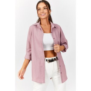 armonika Women's Pink Oversize Long Basic Shirt
