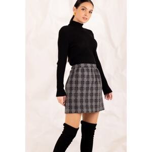armonika Women's Gray Checkered Short Skirt With Elastic Waist