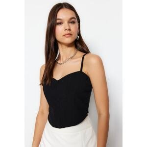 Trendyol Black Fitted Crop Strap Crepe Knitted Bustier