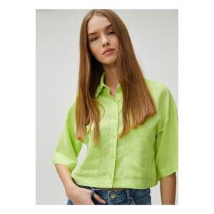 Koton Standard Shirt Collar Solid Green Women's Shirt 3sal60006iw