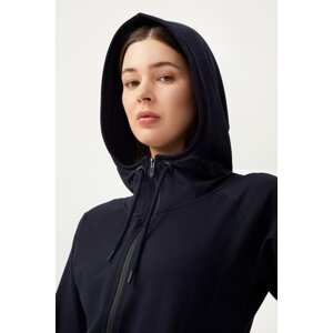 LOS OJOS Women's Navy Blue Hoodie with Zipper Sweatshirt and Tracksuit Top.