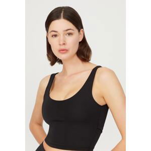 LOS OJOS Black Lightly Support Back Detail Covered Crop Top Bustier