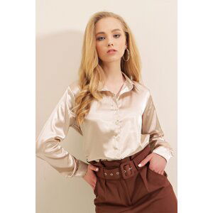 Bigdart 3964 Lightly Flowy Satin Shirt - Beige