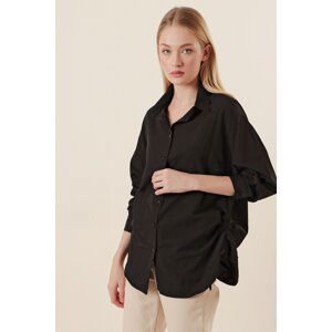 Bigdart 20132 Oversized Shirt with Ruffles - Black