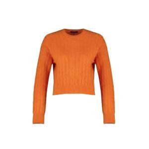 Trendyol oranžový crop mäkký textúrovaný pletený sveter