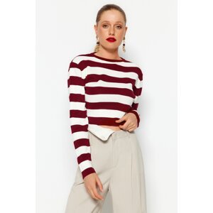 Trendyol Burgundy Crop Basic pruhovaný pletený sveter