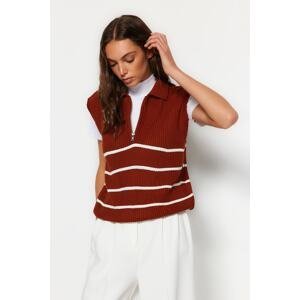 Trendyol dlaždice zips pruhovaný tricot sveter