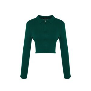Trendyol Smaragdovo zelená Crop Zips Pletené Oblečenie Sveter