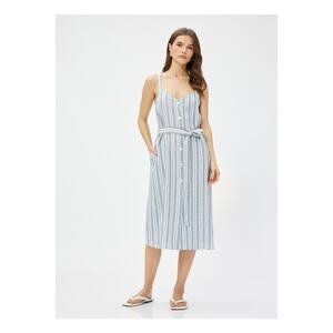 Koton Women's V-Neck Striped Blue - White Midi Dress 3sak80270ew