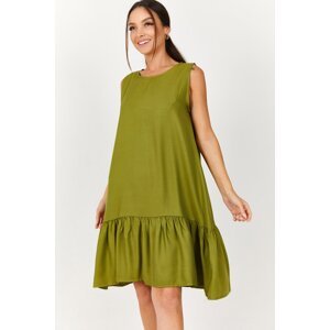 armonika Dámska olejová zelená sukňa bez rukávov s volánovými volánovými šatami