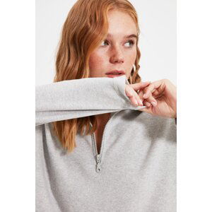 Trendyol Gray Thessaloniki/Knitwear Look, Zippered Collar Regular/Regular Knitted Sweatshirt