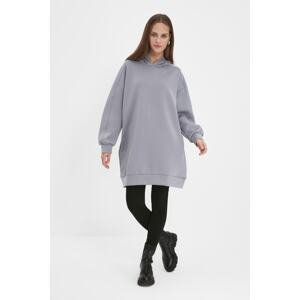 Trendyol Gray Hooded Pocketed Scuba Knitted Wide Fit Oversize Sweatshirt