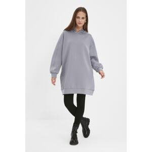 Trendyol Gray Hoodie with Pocket Scuba Knitted Wide fit Oversize Sweatshirt