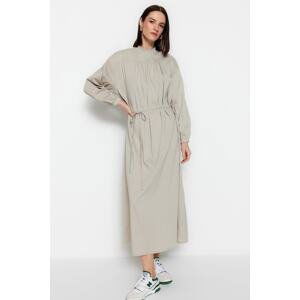 Trendyol Gray Belted Gathered Detailed Wide Fit Woven Dress