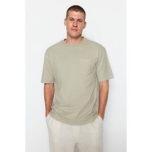 Trendyol Stone Relaxed/Casual Fit Short Sleeve Textured 100% Cotton T-Shirt with Pocket