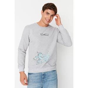 Trendyol Men's Gray Oversize Fitted Crew Neck Tom and Jerry Licensed Sweatshirt with Soft Pile