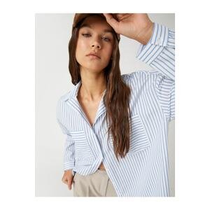 Koton Oversize Shirt Poplin Striped Long Sleeve Cuff Collar
