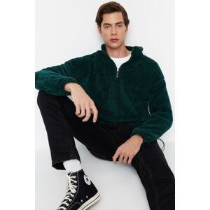 Trendyol Emerald Men's Regular/Real fit Stand Up Collar Zippered Pajamas, Thick Fleece/Plush Sweatshirt.