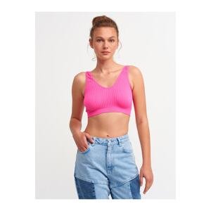 Dilvin 3650 V-Neck Crease Top-neon Fuchsia