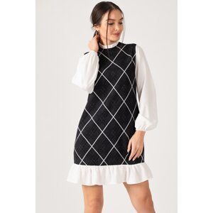 armonika Women's Smoked Patterned Dress with Frills around the collar and bottom
