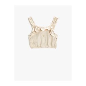 Koton Crop Blouse Thick Straps Frilly Striped