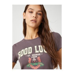 Koton Crop T-Shirt with Slogan Print Short Sleeves Crew Neck