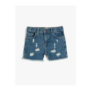 Koton Girl's Denim Shorts Destroyed Pocket Cotton