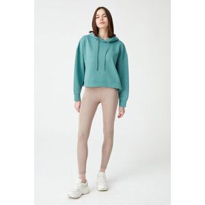 LOS OJOS Blue Green Hooded Soft Textured Crop Sweatshirt