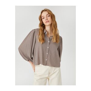 Koton Oversized Shirt Viscose with Balloon Sleeves, Gingham and Buttons.