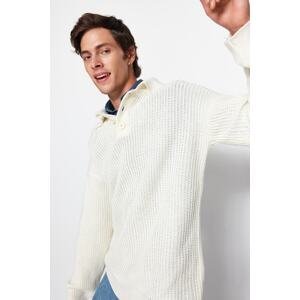 Trendyol Ecru Unisex Oversize Fit Wide fit Polo Neck Basic Sweater