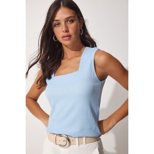 Happiness İstanbul Women's Sky Blue Square Collar Knitted Blouse