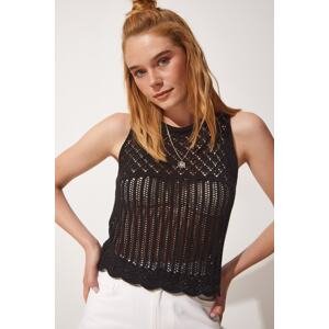 Happiness İstanbul Women's Black Openwork Summer Knitwear Blouse