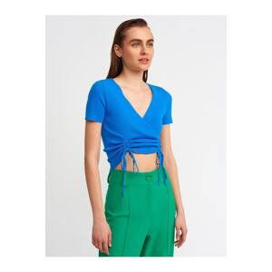 Dilvin 10194 Double Breasted Collar Front Gathered Knitwear Crop-sax
