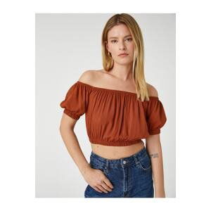 Koton Women's Clothing Crop Blouse Open Shoulder Elastic