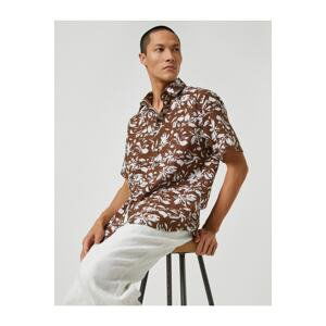 Koton Summer Shirt with Floral Short Sleeves, Classic Collar