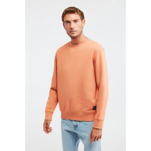 GRIMELANGE Travis Men's Soft Fabric Regular Fit Round Neck Orange Sweatshir