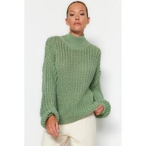 Trendyol Mint Wide Fit mäkký textúrovaný základný golier Pletený sveter