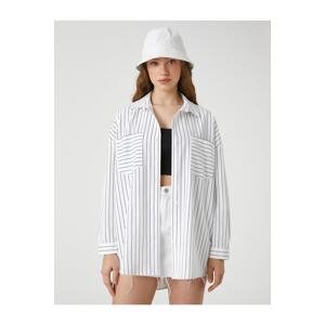 Koton Oversize Shirt Poplin Striped Long Sleeve Cuff Collar