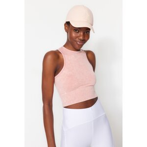Trendyol Pale Pink Seamless/Seamless Crop Acid Wash Halter Neck Knitted Sports Top/Blouse