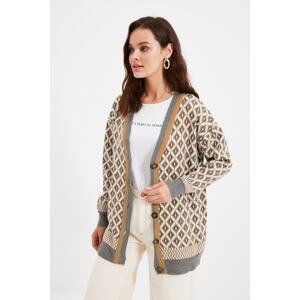 Trendyol Gray Jacquard Button Detailed Knitwear Cardigan