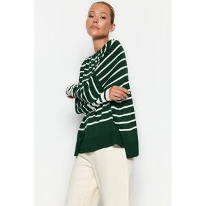 Trendyol Emerald Basic pruhovaný pletený sveter