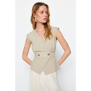 Trendyol Gray Woven Bone Button Detailed Double Breasted Woven Blouse