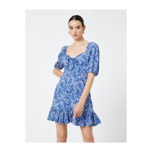 Koton Tropical Patterned Mini Dress Sweetheart Neckline