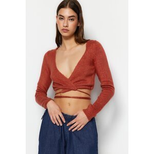 Trendyol Tile Crop Soft Textured Blouse with Tie Detail