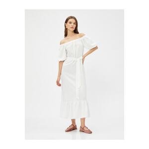 Koton Off The Shoulder Midi Length Dress With Belt