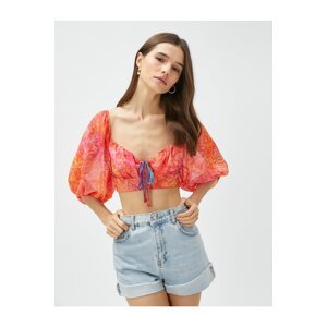 Koton Chiffon Crop Blouse with Balloon Sleeves Gippes