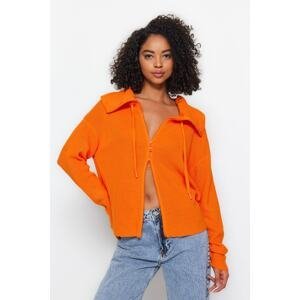Trendyol oranžový zips detailný pletený kardigán