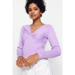 Trendyol Lilac Pletený sveter s výstrihom do V