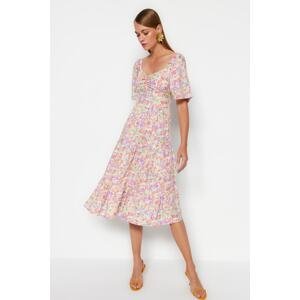 Trendyol Mint A-Line Midi Woven Balloon Sleeve Floral Patterned Woven Dress