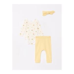 LC Waikiki Crew Neck, Long Sleeves, Printed Baby Girl's Body Pants and Hair Band 3-Piece Set